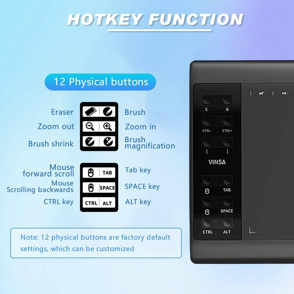 Ugee M708 Black Battery Free 8 Key Micro USB Graphics Digital Drawing Pen  Tablet | eBay